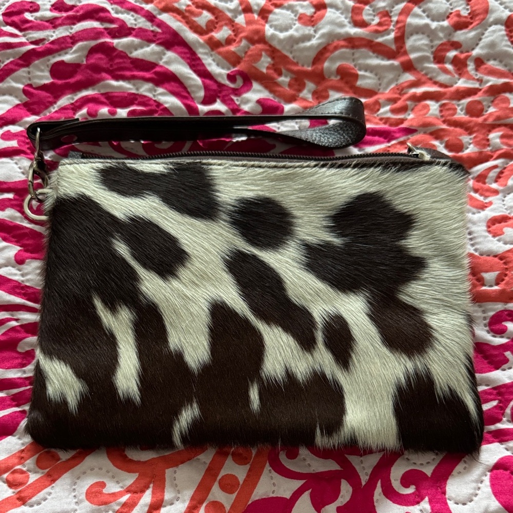 Stylish Dark Brown and White Genuine Cowhide Clutch